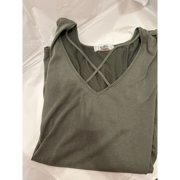 Moa Moa womens green v-neck plus size 3x short sleeve shirt - Picture 3 of 5
